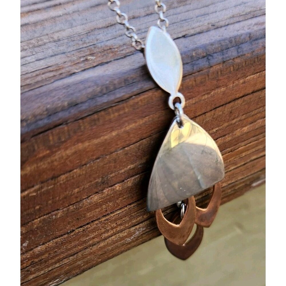 FREDERIC DUCLOS 925 Sterling Silver Copper Modernist Drop Pendant Necklace - Picture 5 of 9
